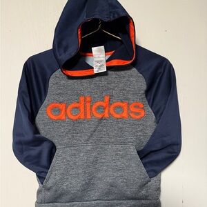 Adidas Kids' Gray and Navy Hoodie with Orange Accents size small